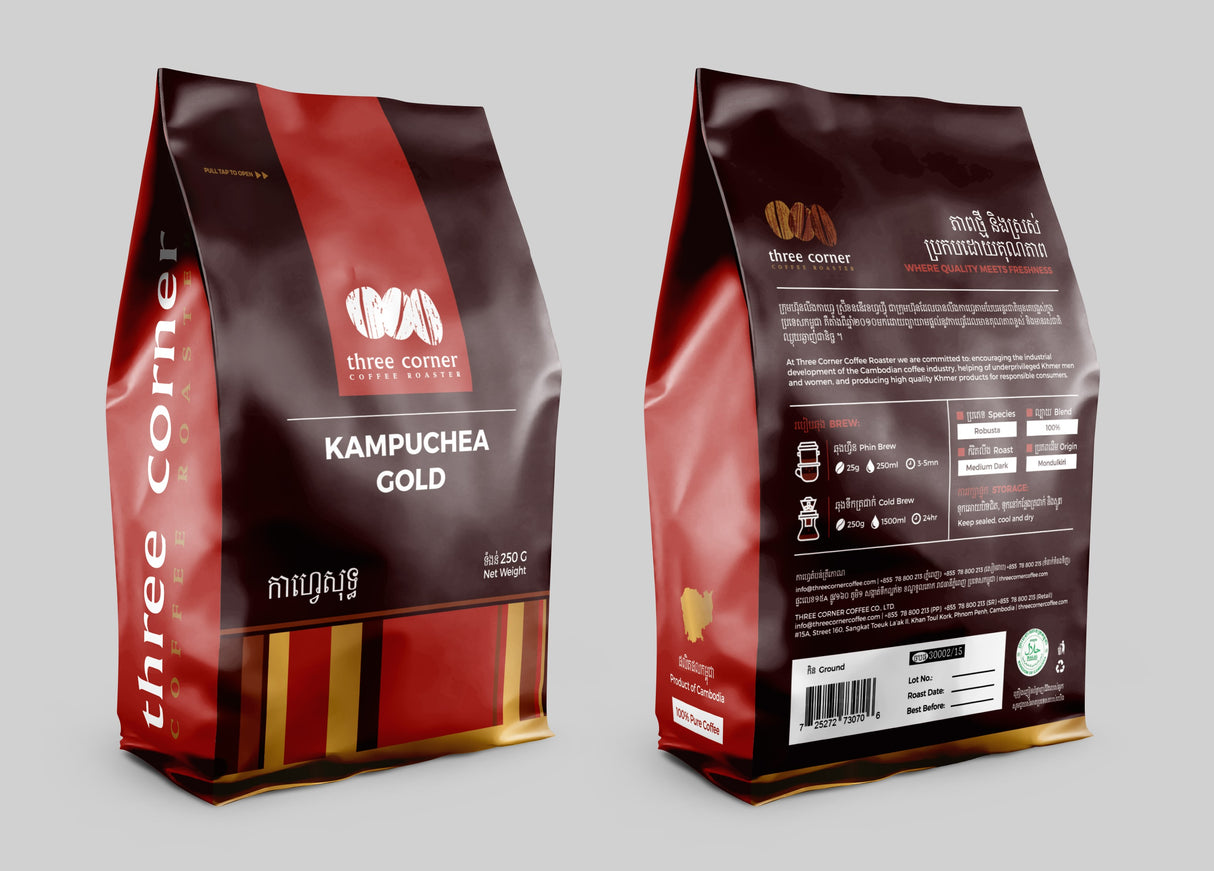 Three Corner Coffee Kampuchea Double Roast, Robusta, 250g