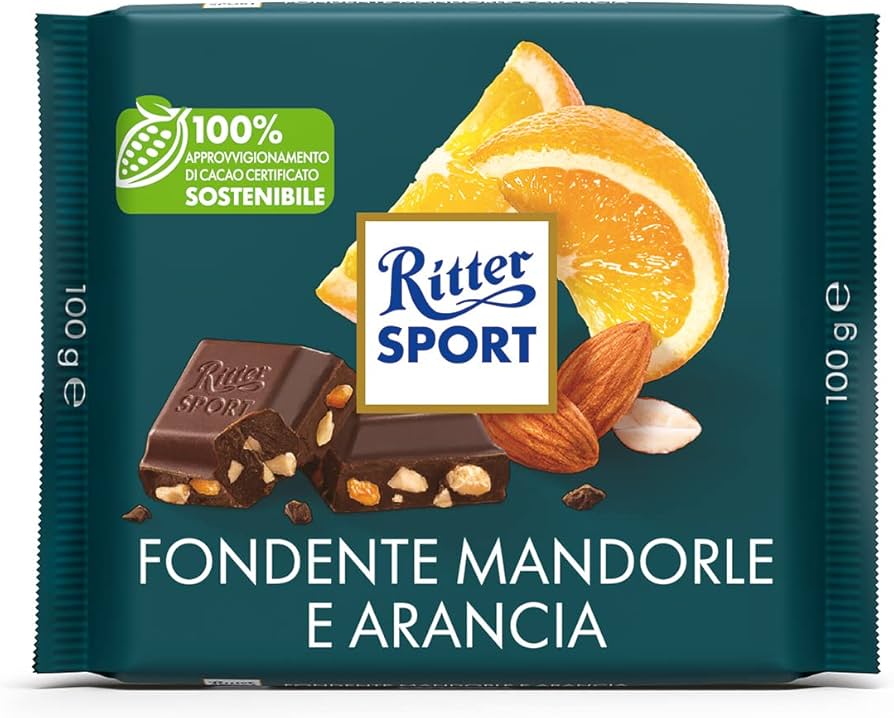 Ritter Sports Dark Chocolate with Amonds & Orange, 100g
