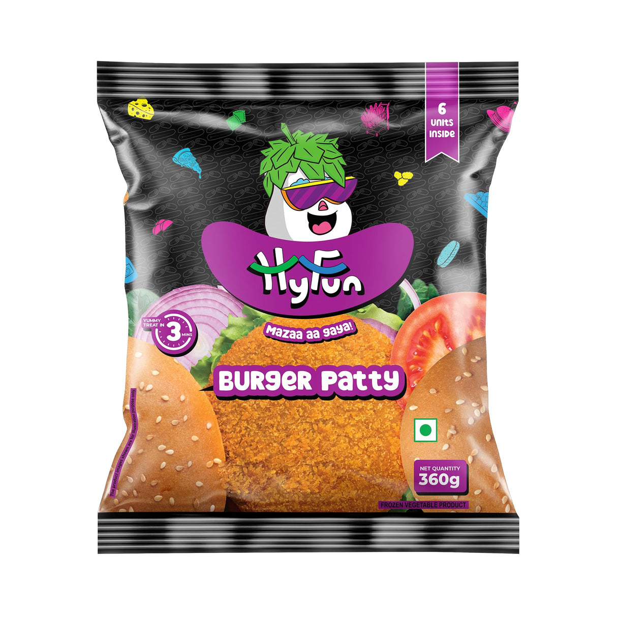 Hyfun Burger Patty, Frozen, 360gm