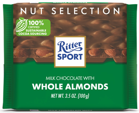 Ritter Sports Milk Chocolate with Whole Almonds, 100g