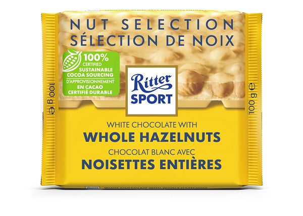 Ritter Sports White Chocolate with Whole Hazlenuts, 100g